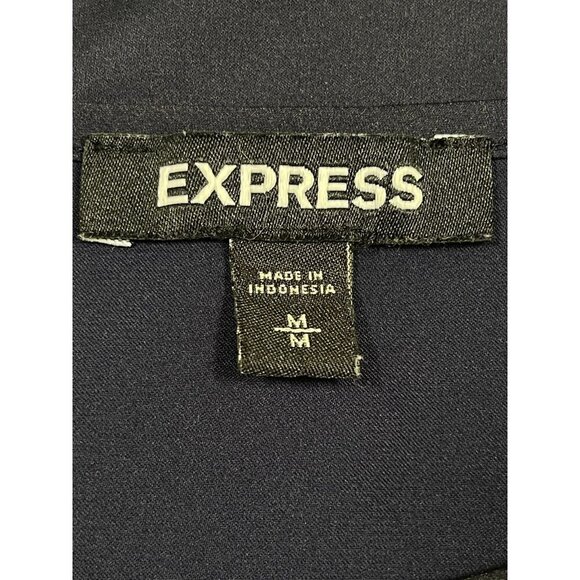 Express Navy Mixed Media Satin Trim Cropped Top Size Medium - Picture 2 of 6